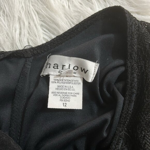 Vtg Harlow Mesh Lace Cocktail Dress Sz 12 Black Fringed Gatsby Party Goth Whimsy - Picture 9 of 10